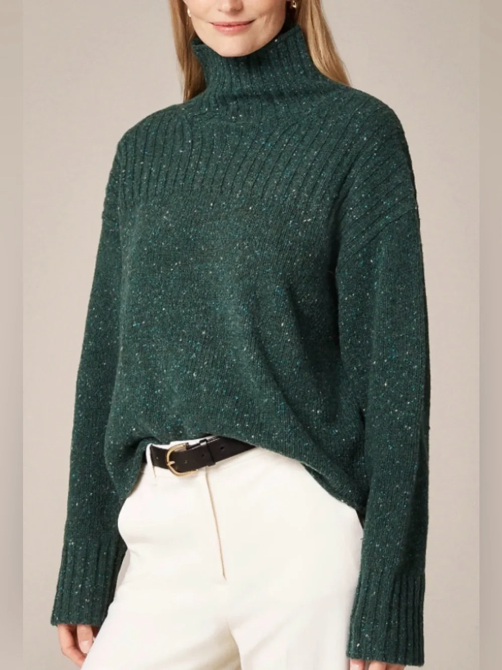 J. Crew Ribbed Turtleneck Donegal Wool Blend Sweater Forest S